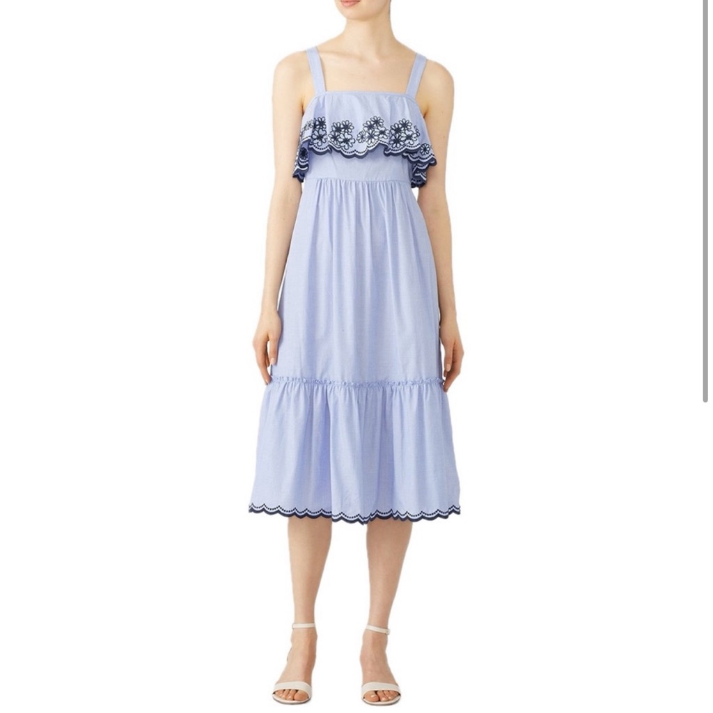 Blue Floral Embroidered Kate Spade Dress, Size Large